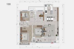 绿地光屿森林4室2厅1厨2卫建面133.00㎡