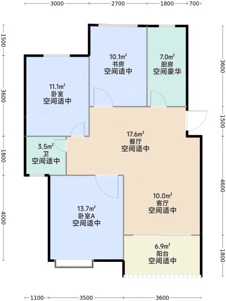 上海光明金山府3室2厅1卫1厨99.00㎡户型图-上海房天下