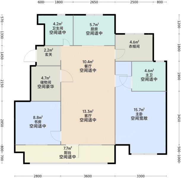 北京路劲御和府3室2厅2卫1厨89.00㎡户型图-北京房天下