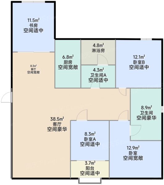 济南济南融创文旅城4室2厅2卫1厨135.00㎡户型图-济南房天下