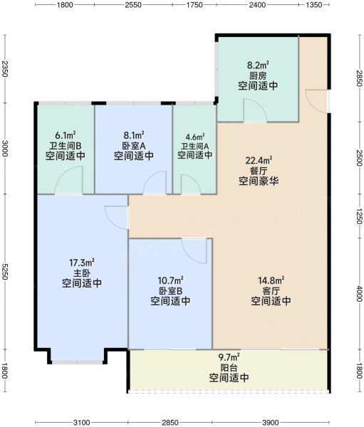太原太原诺德逸宸云著3室2厅2卫1厨127.00㎡户型图-太原房天下