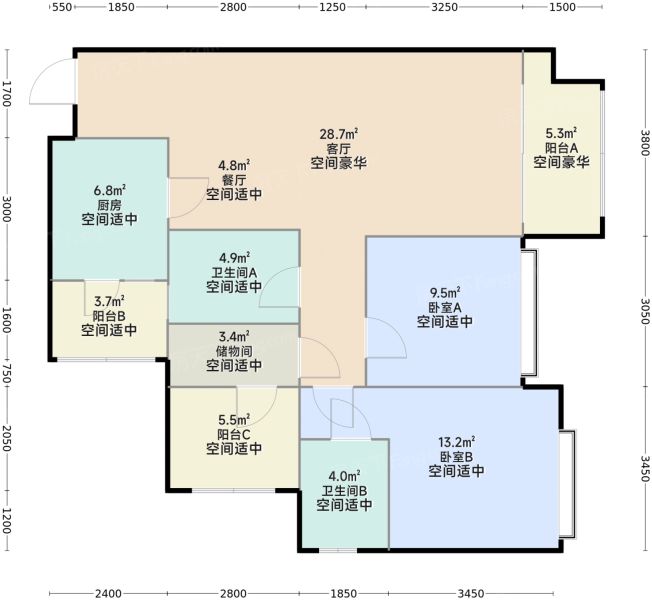 重庆融信澜湾3室2厅2卫1厨105.55㎡户型图-重庆房天下