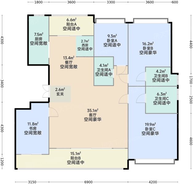 重庆香港置地壹江郡4室2厅3卫1厨176.00㎡户型图-重庆房天下