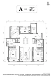 信达格调·美古花园3室2厅1厨2卫建面115.00㎡