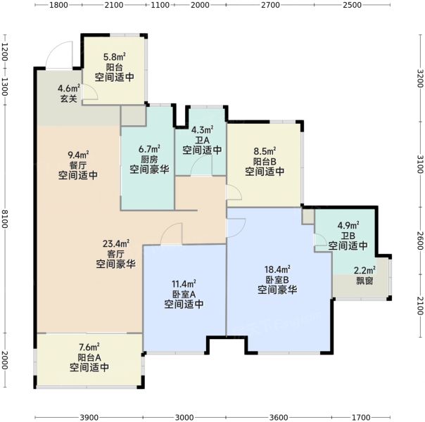 珠海华发琴澳新城四季峰景3室2厅2卫1厨119.00㎡户型图-珠海房天下
