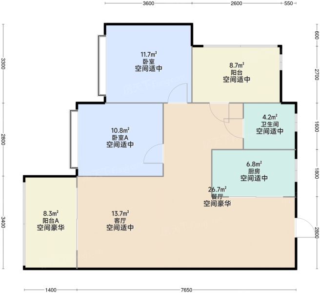 珠海华发广场(ll期)横琴湾2室2厅1卫1厨78.00㎡户型图-珠海房天下
