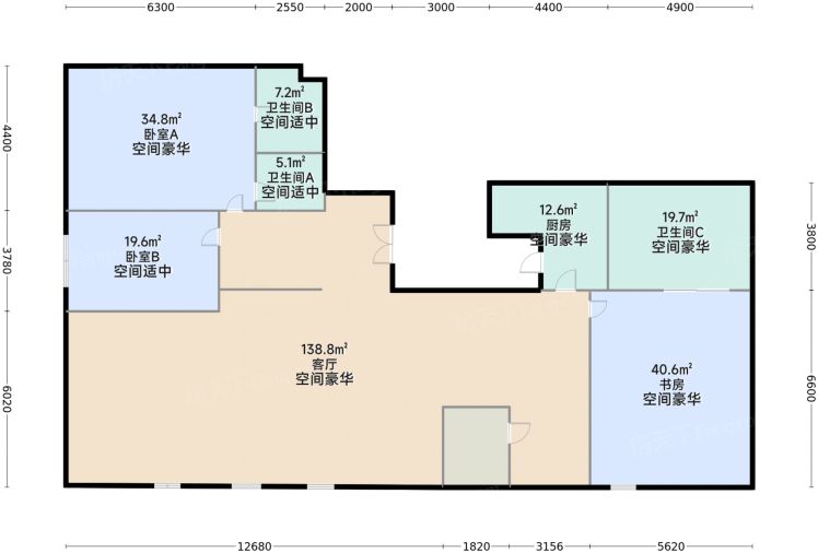 成都LA CADIERE蔚蓝卡地亚 天际开间332.00㎡户型图-成都房天下