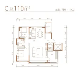 金地·时光印3室2厅1厨2卫建面110.00㎡