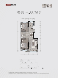 君临·悦檀2室2厅1厨1卫建面88.26㎡