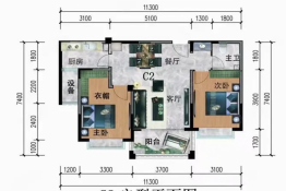 佳禾·阳光绿洲2室2厅2卫建面85.00㎡