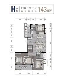 星耀城4室2厅1厨3卫建面143.0㎡