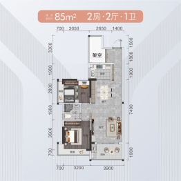 银泉雅轩2室2厅1厨1卫建面85.00㎡