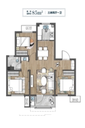 绿地国科健康科技小镇丨留香园3室2厅1厨1卫建面85.00㎡