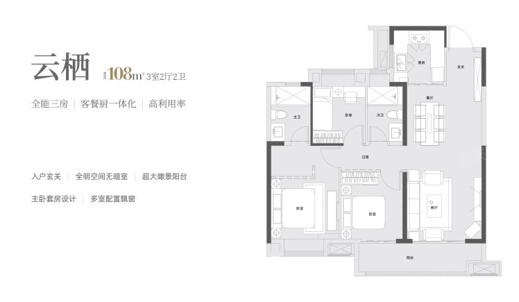 武汉武汉城建电建滨江云城3室2厅2卫1厨108.00㎡户型图-武汉房天下