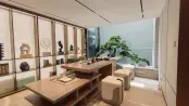 建面145平一楼带院户型样板间图片