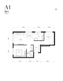 中海·京華玖序2室2厅1厨1卫建面88.00㎡