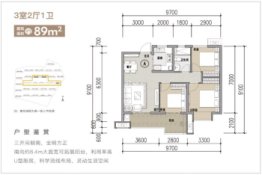 恒茂前湖揽境3室2厅1厨1卫建面88.00㎡