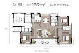 湖畔壹号4室2厅1厨2卫建面139.00㎡