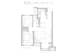 崂山尚境2室2厅1厨1卫建面89.0㎡