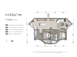 国贸天著2室2厅1厨2卫建面142.00㎡