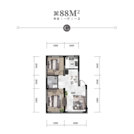 华颂公馆2室2厅1厨1卫建面87.0㎡
