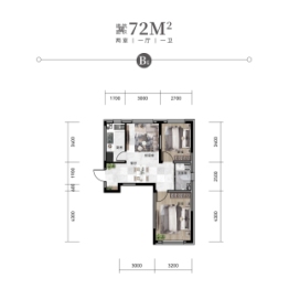 华颂公馆2室2厅1厨1卫建面71.0㎡