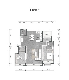 金地时代印3室2厅1厨1卫建面115.0㎡