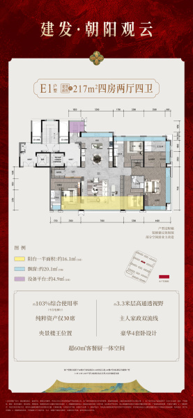 南昌建发朝阳观云4室2厅4卫217.00㎡户型图-南昌房天下