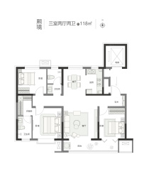 冀兴臻园3室2厅1厨2卫建面118.0㎡
