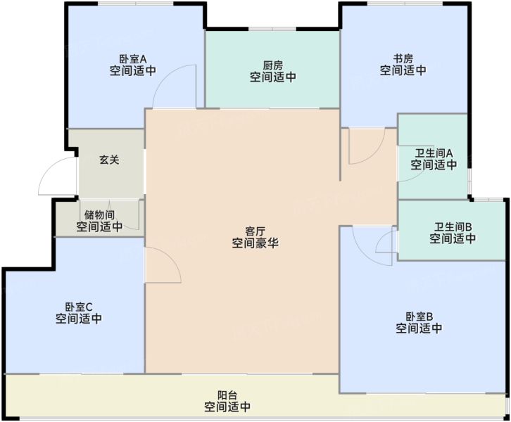 绍兴元垄镜庐4室2厅2卫1厨125.00㎡户型图-绍兴房天下
