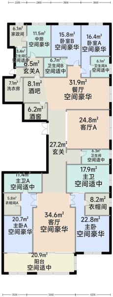北京国安府4室3厅6卫1厨420.00㎡户型图-北京房天下