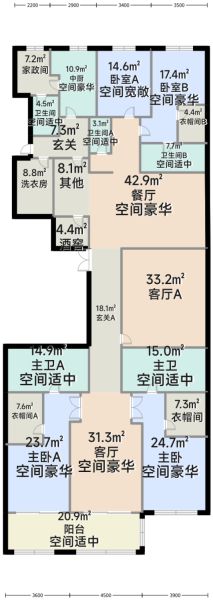 北京国安府4室3厅5卫1厨390.00㎡户型图-北京房天下