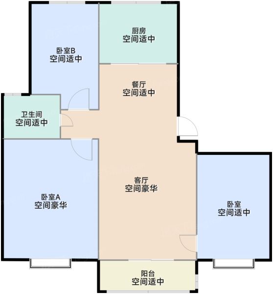 苏州苏悦湾3室2厅1卫1厨98.00㎡户型图-苏州房天下