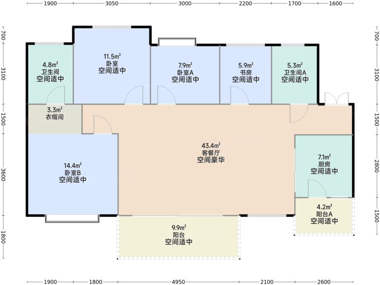 重庆渝高星洲4室2厅2卫1厨139.84㎡户型图-重庆房天下