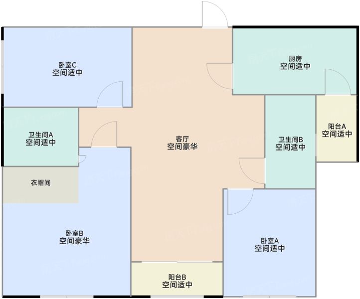 深圳会展湾·东城3室2厅2卫1厨110.00㎡户型图-深圳房天下