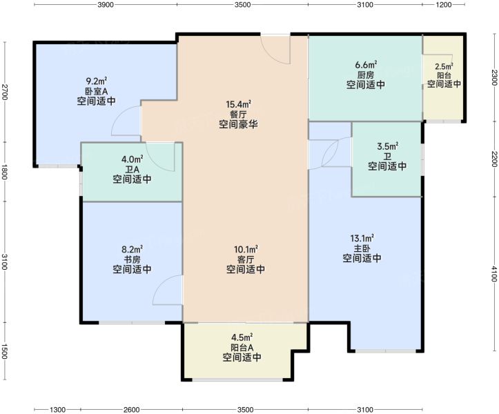重庆雅居乐九龙雅郡3室2厅2卫1厨98.21㎡户型图-重庆房天下