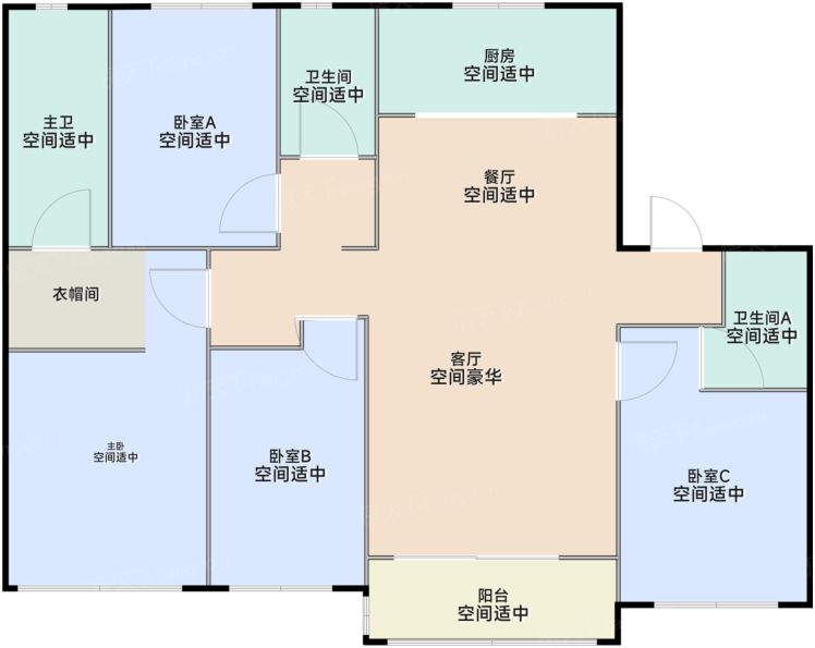 上海大华锦宸府4室2厅3卫1厨167.00㎡户型图-上海房天下