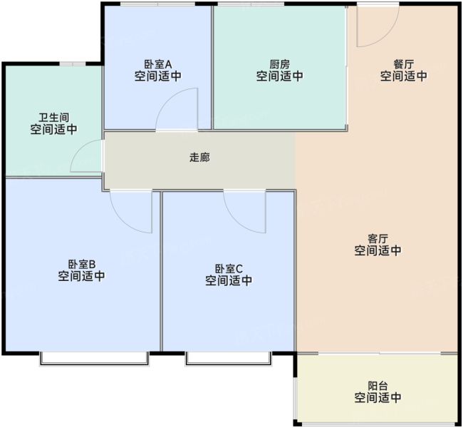 上海安联虹悦3室2厅1卫1厨88.00㎡户型图-上海房天下
