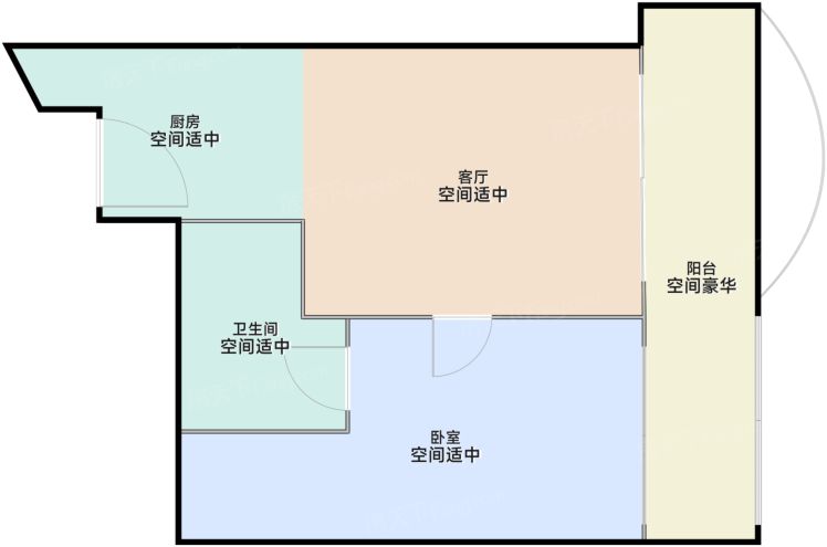 珠海华发绿洋湾1室1厅1卫59.00㎡户型图-珠海房天下
