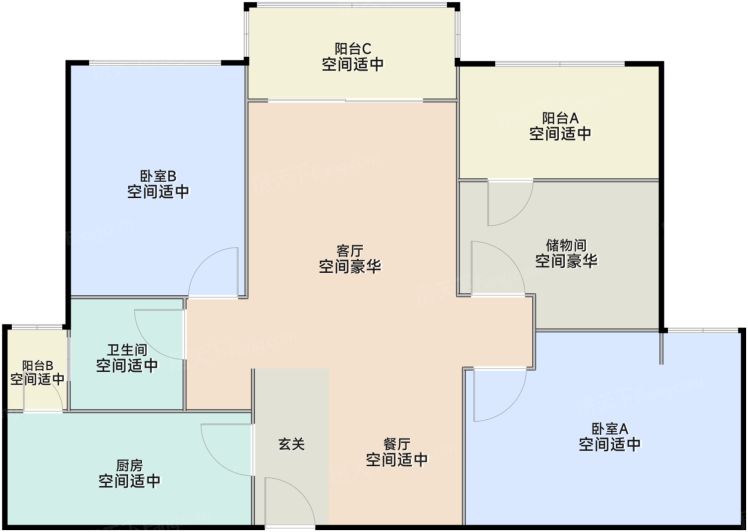 佛山信业阳光城·檀悦3室2厅2卫1厨90.00㎡户型图-佛山房天下