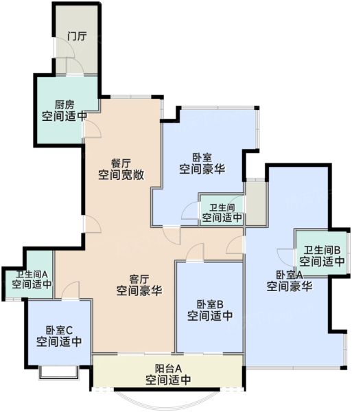 珠海华发绿洋湾3室2厅3卫1厨191.00㎡户型图-珠海房天下