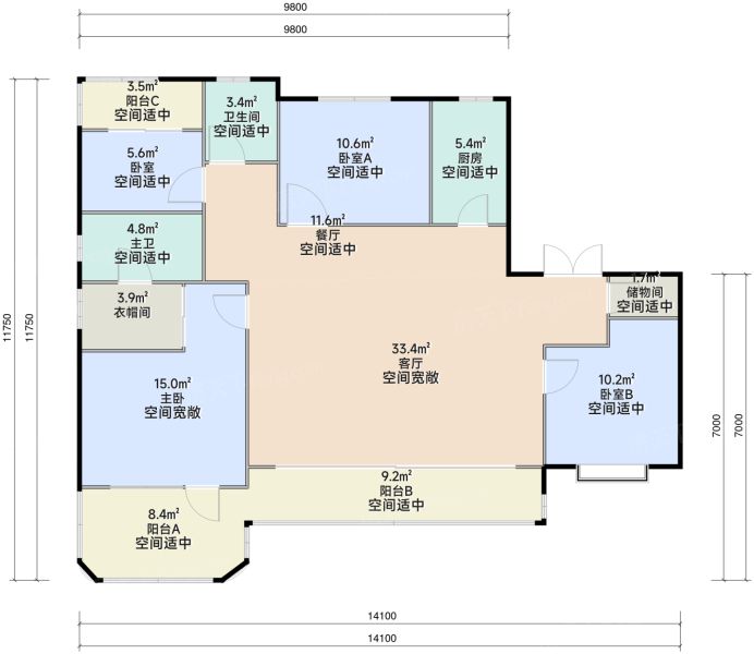 西安中粮·悦著云廷4室2厅2卫1厨143.00㎡户型图-西安房天下