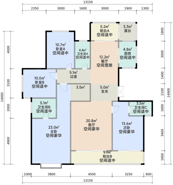 南宁大唐盛世4室2厅3卫1厨157.39㎡户型图-南宁房天下