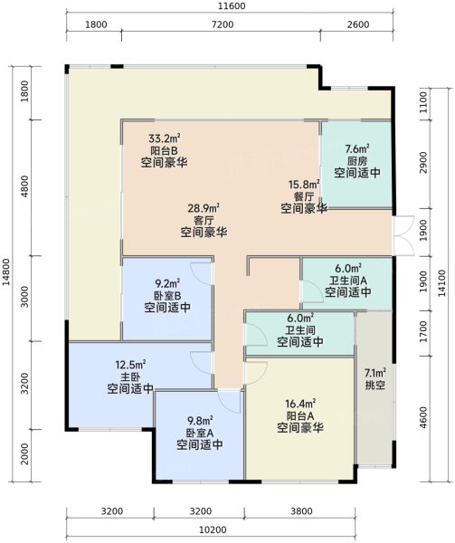 贵阳华润置地 九悦4室2厅2卫2厨155.00㎡户型图-贵阳房天下