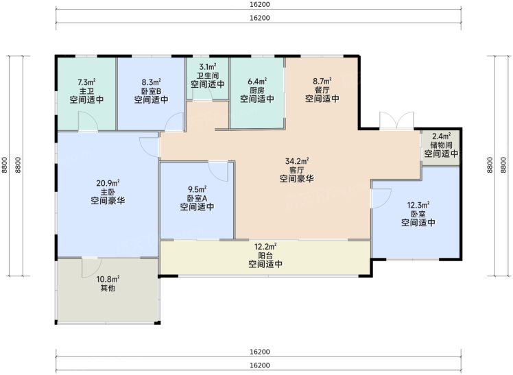 西安中粮·悦著云朗4室2厅2卫1厨143.00㎡户型图-西安房天下