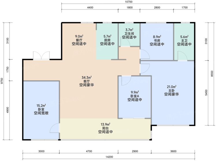 济南龙湖·景粼原著Ⅱ期4室2厅2卫158.00㎡户型图-济南房天下