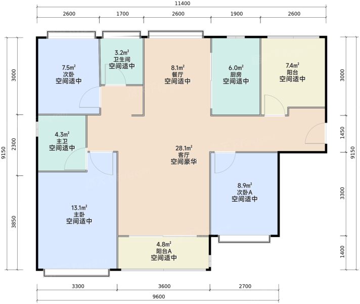 珠海华发银景湾3室2厅2卫1厨111.00㎡户型图-珠海房天下