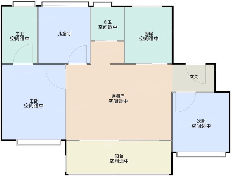 上海大华·公园柏翠3室2厅2卫1厨101.00㎡户型图-上海房天下