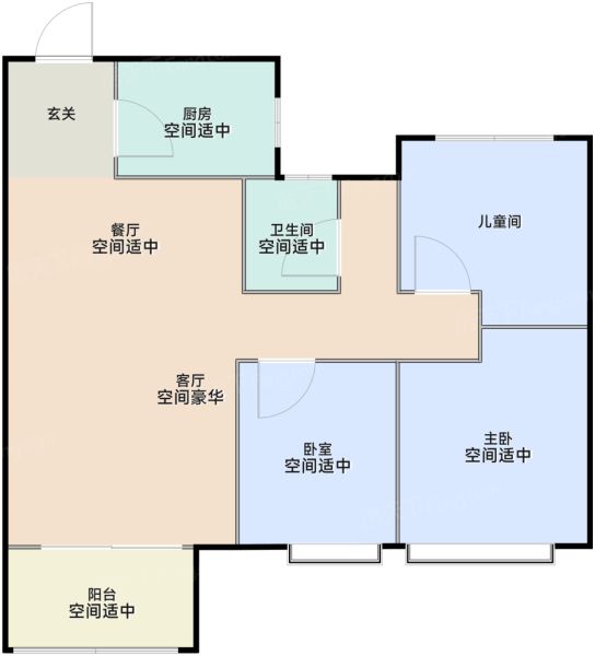郑州高新城开·松云缦3室2厅1卫1厨88.33㎡户型图-郑州房天下