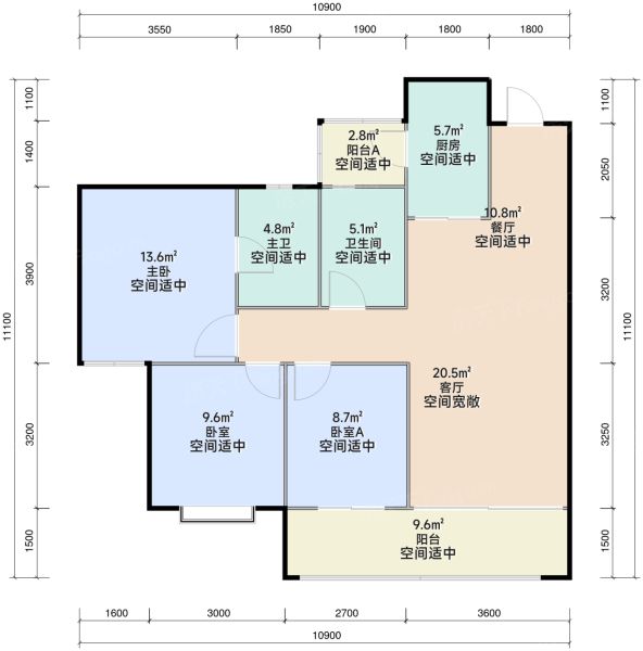 成都国宾上里3室2厅2卫1厨113.00㎡户型图-成都房天下